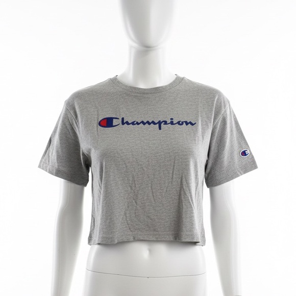 Champion Gray and Red T-Shirt Crop Top - Picture 1 of 1